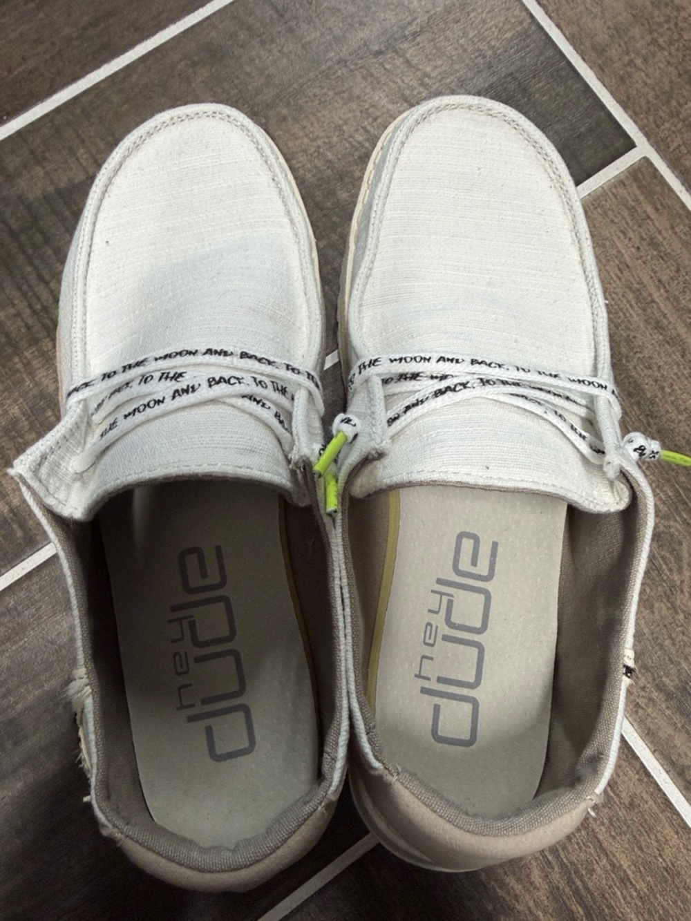 Hey Dude Wendy Star White Slip-On Sneakers in Off-White with Green Accent - Picture 7 of 9